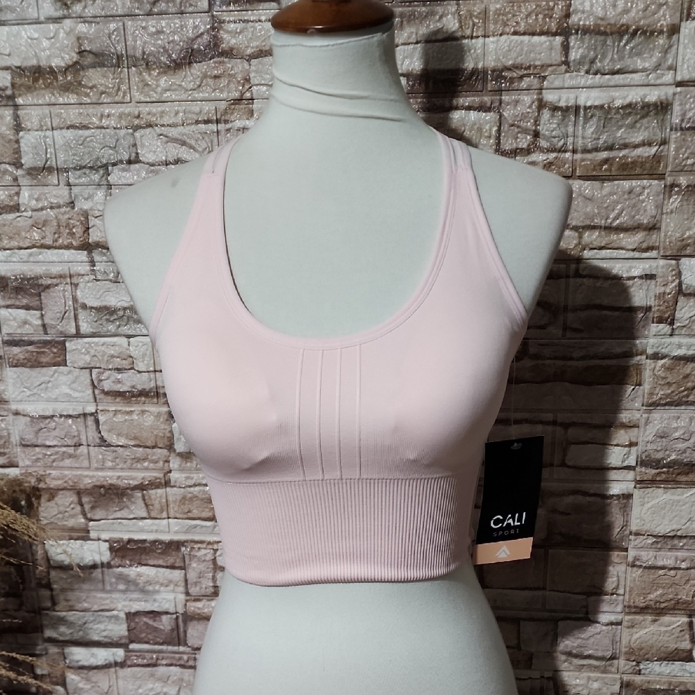 Cali Sport Activewear Women's Pink Ribbed Crop Top Running Yoga Training
